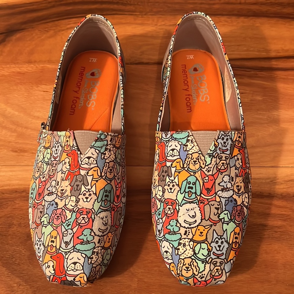Skechers BOBS Women's Dog Print Slip-On Loafers in Multicolor